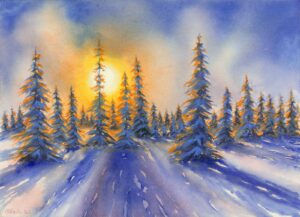 Snowy Trees at Sunset