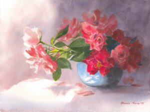 Roses in a Blue Vase