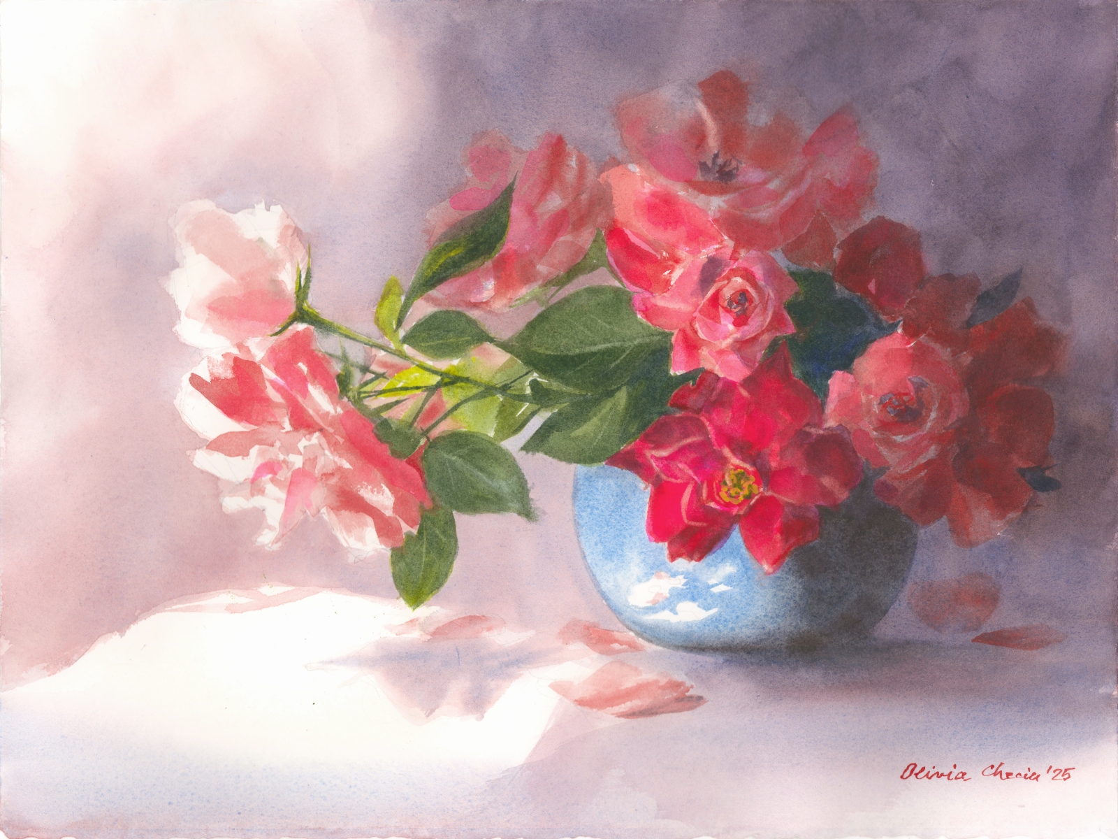 Roses in a Blue Vase